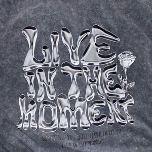 Gray Graphic Tee with Silver Text